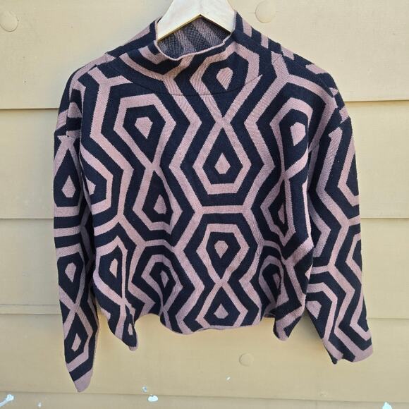 ANTHROPOLOGIE MAEVE The Carys Mock Neck Sweater Sz S in Brown Black Geo Print - Picture 7 of 9
